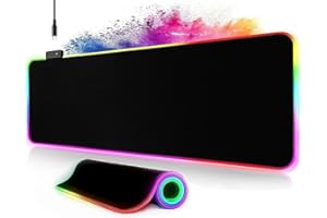 OWEGE Gaming Mauspad XXL 800 x 300mm RGB Mousepad groß mit 14 Beleuchtungs Modi 7 LED Farben Vernähte Kanten Wasserdicht Anti-Rutsch,Verbessert Präzision | Komplett Schwarz