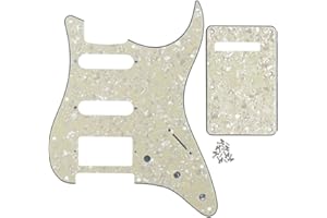 IKN 11 Agujeros Guitarra Strat Pickguard SSH y placa posterior de cavidad de trémolo con tornillos de montaje para Fender Stratocaster estándar de EE. UU. / México, 4 capas perla envejecida