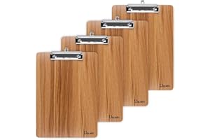 UQUELIC Lot de 4 planchettes à pince en bois durable A5, trou de suspension, bureau, travail, salle de classe, affaires, restaurants (marron, A5)