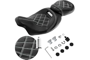 FOVPLUE Two-up Seat, Low-Profile Driver Passenger Pillion Seat for Harley Touring CVO Road Glide Road King Street Glide Electra Glide Ultra Limited FLHTKSE FLHTCUSE5 2009-2024, Double White Stitching
