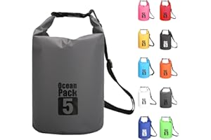 MORAINJAY 5L Wasserdichter Beutel, Grau Dry Bag 2L/5L/10L/15L/20L/25L/30L mit Verstellbarem Gurt, Schützt Telefon/Karte, Roll Top Wasserdichter Beutel Rucksack für Schwimmen/Rafting/Bootfahren