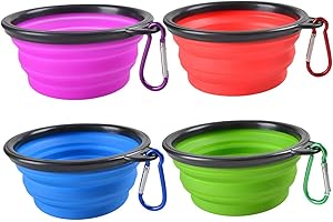 MOACC 4PZ Ciotole per Cani, Pieghevoli in Silicone, con Moschettone da Viaggio e Alpinismo, per L’Acqua e Cibo (355ml, Viola,Blu,Rosso e Verde)