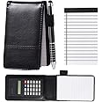 Excefore Mini Pocket Notepad with Calculator, PU Leather Working Small Notebook Notepad with Pen Pad Holder Set Multi Function A7 Soft Cover Notebook for Office Working, Schools, Restaurants (Blcak)