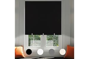MARITOWN No Drill Blackout Blind Stick on Curtains Thermal Insulated, Adjustable Clips Self Adhesive Cut to Size Easy Fit Temporary Blackout Window Blinds for Bedroom, Nursery (1, Black, 120W x 180H cm)