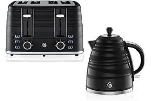 SWAN PRODUCTS LTD Swan Symphony Black 1.7L 3KW Kettle and 4 Slice Toaster. Contemporary Matching Kettle and 4 Slice Toaster Set in Black High Gloss and Matt Finish SK31050BN / ST31054BN