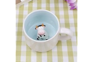 LOZACHE 3D Animal Coffee Mug Cute Cow Inside, 12oz Funny Cartoon Handmade Figurine Milk Tea Cup, Xmas Birthday Cow Print Gifts for Kids Girls Wife Grandma Auntie (Cow)