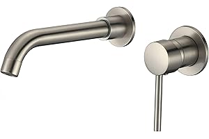 VALAZ Grifo Lavabo Acero Cepillado Empotrado Protección PVD | Grifo Lavabo Monomando, Mezclador Agua Fría y Caliente, Ahorro de Agua | Latón Inoxidable Redondo Caño 21, Serie Guadiana