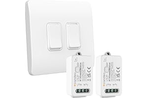 Candeo Wireless Kinetic Dual Light Switch (2-Gang) & 2 x RF Receiver Module Kit | No Wiring or Batteries Needed | Easy Installation & Eco-Friendly Modular Lighting Control | Customise Your Lights