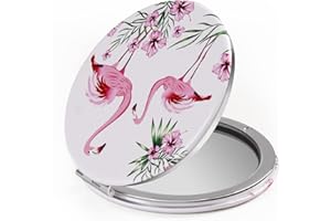 HBTD-SZ Kompaktspiegel, tragbarer Spiegel, 1-fach/2-fache Vergrößerung, runder Metall-Taschenspiegel (Two Flamingo)
