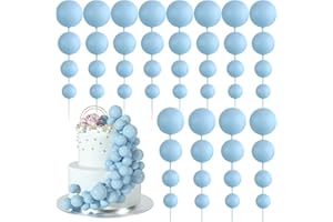 BOUBONI 48 Pz Palline Cake Topper Decorazioni Schiuma Cupcake Topper Palline Decorazioni per Torta Compleanno per Feste di Compleanno Matrimonio Anniversario (Azzurro)