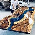 E-maguk French Maple Epoxy Dining Table - River's Renewal - Resin Table Top - Living Room Coffee Table (110x70x5cm, Light Brown)