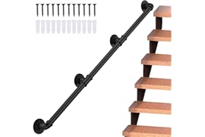 Pasamanos Escalera 3m, Magtctyae Barandilla Escalera Pasamanos para Escaleras Interiores Exteriores Antideslizante con Barandilla de Escalera de Barandilla de Tubería de Hierro pared Loft Ancianos