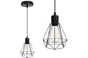 ‎HIBAY HiBay Pendelleuchte Deckenlampe E27 Hängelampe 1 Flammig Drahtleuchte Retro Hängeleuchte Eisenkäfig Lampenschirm Schwarz für Esstisch Schlafzimmer Max. 60W (Ohne Leuchtmittel), 1er set