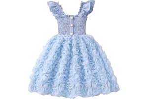 JiAmy Prinsessklänning för flickor, 3D-blommor, A-linje, festlig barnklänning, ärmlös med volangremmar och elastisk midja, tyllklänning, födelsedag, bröllop, sommarklänning för 2–8 år