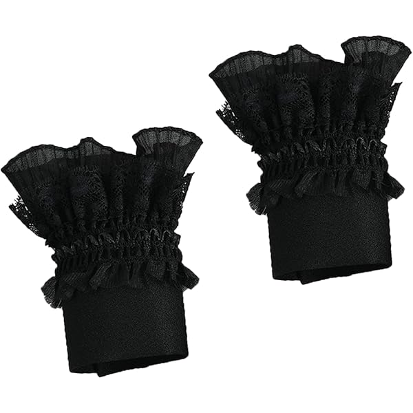Maniche Finte Elasticizzate In Pizzo Floreale Per Donna – Taglia Unica, Accessorio Moda Per Abiti E Maglioni (Nero, M)