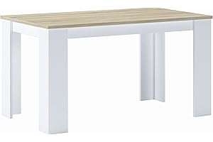 Skraut Home - Table de Salle à Manger et séjour, 140 cm rectangulaire, chêne Clair et Blanc, mesures : 80 L x 138 Longueur 75 cm Hauteur jusqu'à 6 Personnes