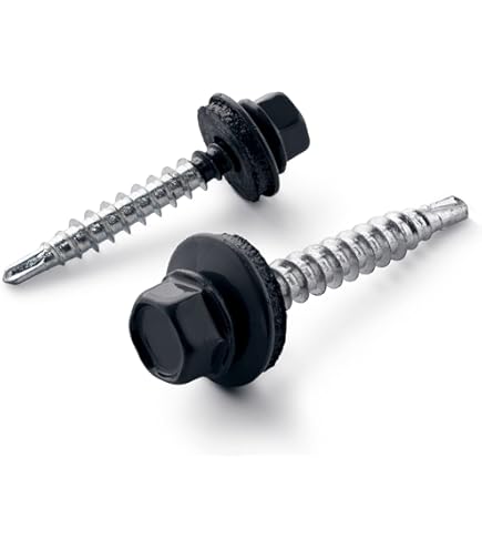 SKIR'CO (10 Pcs) Painted Roofing Screws 4.8 X 100 Mm, Hex Head, Self-Drilling Screws With EPDM Washers (Jet Black, RAL 9005 - View #9