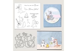 ‎ARUIEYS 2024 Neue Deutsch Stempel Set Und Metall Schneiden Sterben,Silikon Klar Stempel Für DIY Geburtstage Scrapbooking Kunst Handwerk Supplies Stamping (T7667-stempel und Stanzformen Set)