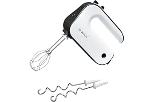 Bosch Batteur Styline MFQ4020 – Batteur à main polyvalent avec fouets et crochets pétrisseurs – Puissance de 450 W – Couleur : Anthracite/Blanc