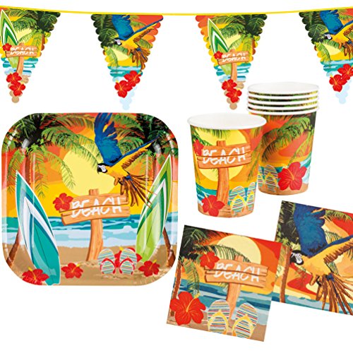 Party Set Hawaii Beach Ara 25 Teile : Teller, Becher, Servietten, Wimpelkette