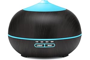 AIRYMIUM Humidificador con difusor de aromas para aceites esenciales: 400 ml de aromaterapia ultrasónica - Vaporizador eléctrico madera sin BPA con temporizador de luz LED Dormitorio Oficina - Negro