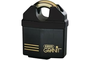 ABUS Cadenas Granit 37/60 pour l'extérieur - en acier spécial trempé - clé avec lumière LED - avec cylindre à disque ABUS-Plus - niveau de sécurité 10 - noir