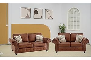 SOFAHEAVEN Black 3&2 Seater Sofa - A leather Brown and Grey Luxury Couches - Corner High Back Cough for living room furniture - 202 (Brown, 3+2 Seater Sofa)