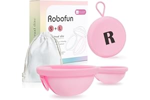 ROBOFUN Disco Menstrual, 2 Piezas (S+L) – Copa Menstrual Reutilizable de Silicona Médica 100% para Todas los Períodos Menstruales, Sin Peligro para el Deporte y la Natación - Rosa