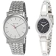 Sonata Men Stainless Steel Analog Black and White Small Dial Couple's Watch (Nj7987Sm03W+Nk8085Sm01) | Rakshabandhan Gifts, Band Color-Silver