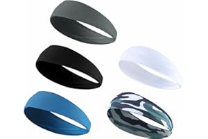 Bynccea 5er Pack Sport Stirnbänder für Herren und Damen, Sport Elastische Schweißband Haarbänder, Schweißband rutschfest für Frauen Sport/Yoga/Laufen/Fitness