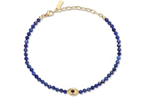 COAI Cavigliera da Donna con Perline Sfaccettate di Pietre Naturali, Cavigliera in Lapislazzuli con Charm Occhio Turco e Chiusura Regolabile