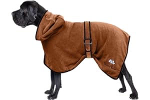 Bella & Balu Peignoir pour chien en microfibre – Peignoir pour très grand chien absorbant pour séchage après baignade, bain ou sortie sous la pluie (XL | Marron)