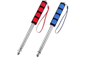 RMEET Mât de Drapeau Télescopique,2 Pack Porte Drapeau Bâtons en Acier Inoxydable Pliable Bannière Panneau avec Poignée en Eponge pour Guides Touristiques Camping Marcheurs 1.2M