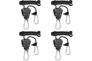 Lucywey 2 Pairs Ratchet Ropes 1/8" Heavy Duty Ratchet Hangers Ratchet Hangers Rope Adjustable Rope Ratchet Hangers for Grow Room Equipment Flowers Plants