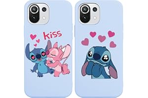 OMYZO [2 Piezas] Fundas para Xiaomi Mi 11 Lite(4/5G 6,55", Protección de Cuerpo Completo,Carcasa de Silicona Suave Antichoque Carino Patrón Stitch Dibujos Animados Case Compatible con Xiaomi 11 Lite 5G NE