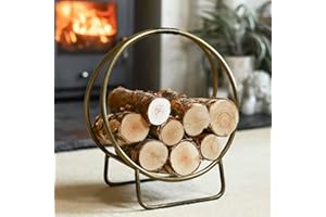 BLACK COUNTRY METAL WORKS Antique Brass Contemporary Circular Log Rack & Holder with Handle - 45cm
