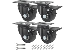 IQWTU 4 Ruote per Mobili Carico 1500 kg, 65MM Ruote per Carrello con Freni Rotelle Piatte, Nylon Ruote Girevoli a 360°, Ruote Industriali con Piastra, Cuscinetti Doppi Rotelle per Impieghi Gravosi