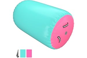 RISINGUKST Air Roll Air Barrel Ginnastica, Rullo ad Aria Gonfiabile Rotondo, a Barile, per La Ginnastica, per Lo Yoga, 100×60cm-Verde-Rosa