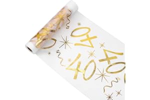 MORLUKS Tischläufer 40 Geburtstag, Tischdeko Geburtstag 28 cm x 10 m, Tischläufer Gold Rolle, Deko 40. Geburtstag Frau Mann, Tischdecke Tischband für Geburtstag Jahrestag Feier Party