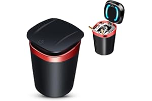 Kytpyi aschenbecher auto, auto aschenbecher mit deckel, Rauchfreier Aschenbecher aus Edelstahl mit LED-Licht, abnehmbarer tragbarer auto aschenbecher für Zuhause, Büro, Camping im Freien (Rot)