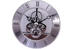 DEEWISH Movimento, scheletro trasparente inserti orologio da incasso quarzo orologio da tavolo orologio stile europeo orologio fai da te (diametro 86 mm, argento)