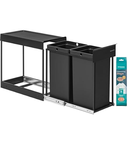 Ninja Swirl Hailo Tandem 3666661 Poubelle Encastrable, Pour Armoires à Partir De 300 Mm De Large, 2 X 15 L, Extension Complète Avec Rails Télescopiques, Bleu Antibak Blu Track