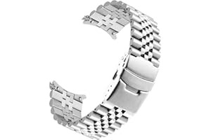 KAI TIAN Pasek do zagarka z wygiętymi wykończeniami, stal nierdzewna, dla mężczyzn i kobiet, szerokość: 20 mm, 22 mm, 23 mm, 24 mm, zwężana bransoletka do zegarka, pasek wymienny z klamrą z koralikami 3D, czarny i srebrny