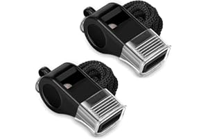 HIPAT Fischietto sportivo con cordino e impugnatura, suono forte e nitido, fischietti in plastica nera, ideali per allenatori, arbitri e ufficiali