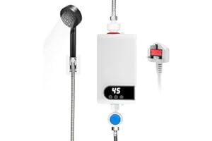 VEFTBLTREM Electric Tankless Water Heater, 5.5KW 220V Wall-Mounted Electric Heaters with Shower Head for Bathroom Hot Water Shower and Home Kitchen Under Sink (B)