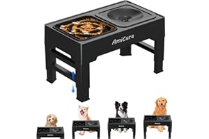 Amicura Hundenapf Erhöht, 2-in-1 Auslaufsicher Faltbarer Wassernapf & Antischlingnapf, 4 Höhenverstellbarer Erhöhte Hundebars für Hunde, Fressnäpfe für Grosse/Kleine Hunde, Futternapf erhöht