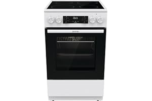 Gorenje GEC5C43WGAMZ Elektro-Standherd mit Glaskeramik-Kochfeld / 50 cm / 70 Liter/Schnellaufheizung/Pizzamodus 300°C/Auftauen/AquaClean/Ergonomische Knebel/ 8 Beheizungsarten/weiß