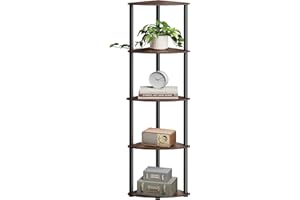 SONGMICS HOME Superfast Toolless Assembly, 5-Tier Corner Shelf, Corner Shelving Unit, Corner Storage Stand, 38.3 x 27 x 139 cm, Living Room, Bedroom, Kitchen, Somber Walnut LBC610K02