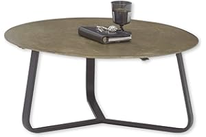 Stella Trading RANCHI okrągły stolik kawowy metalowy, złoty antyczny wyjątkowy stolik do sofy, metalowa płyta i metalowy stelaż, 75 x 33,5 x 75 cm