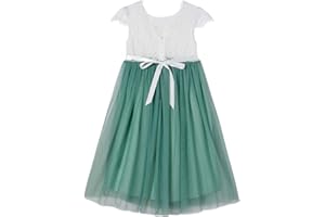 Beganly Mädchen Festtagskleider Spitze V-Rücken Kleid ärmellos Flauschig Tüll Prinzessin Partykleid Blumenmädchen Kleider